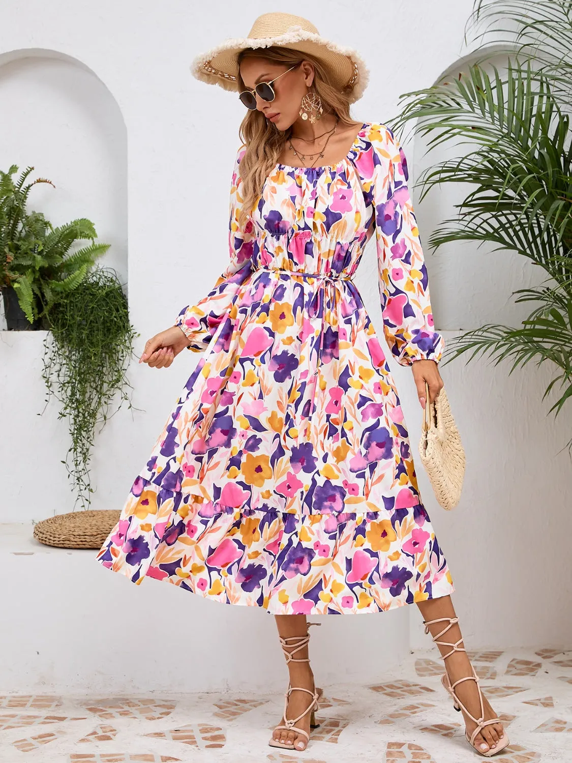 🌼 Printed Long Sleeve Midi Dress 🌼