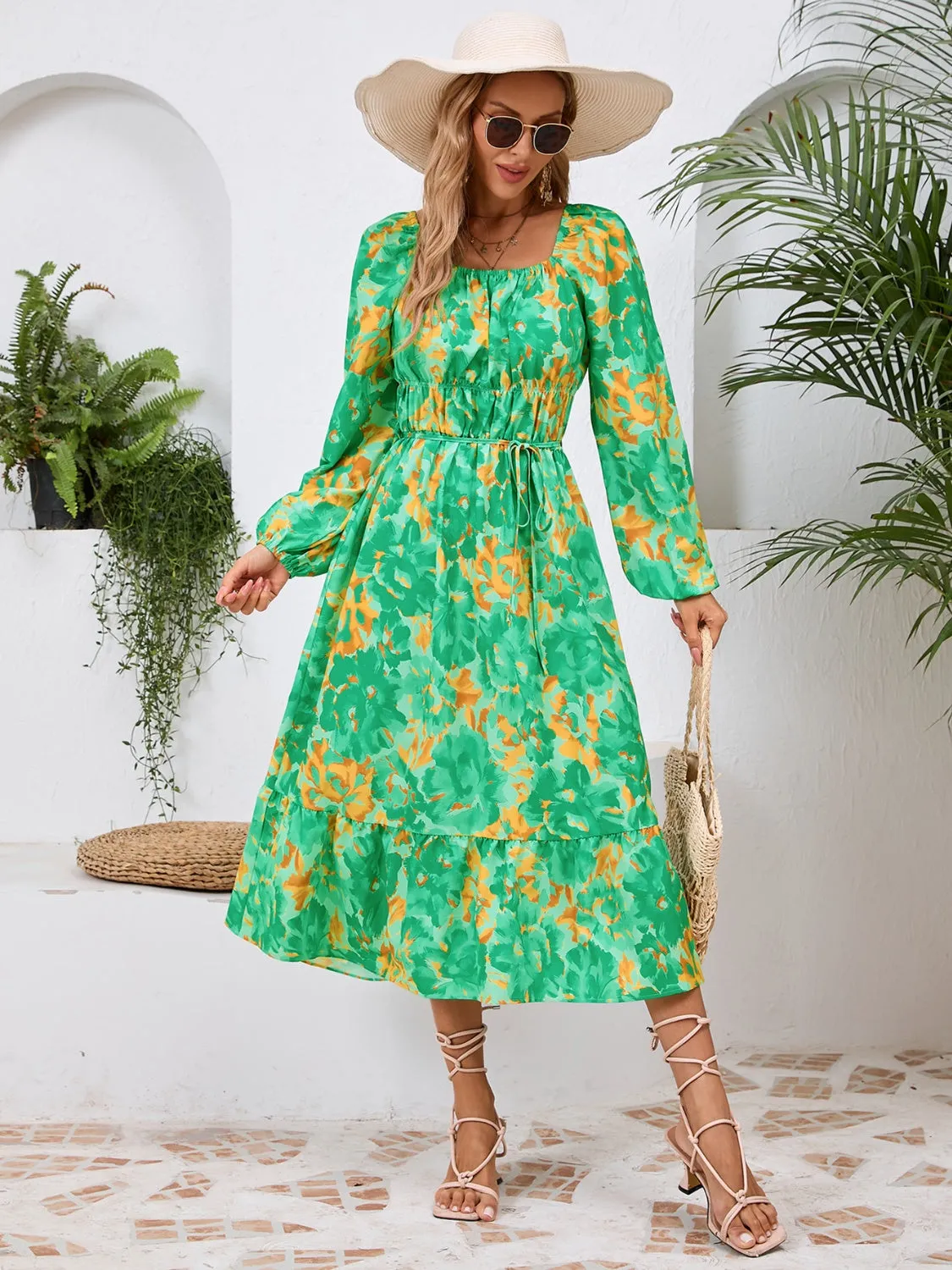 🌼 Printed Long Sleeve Midi Dress 🌼