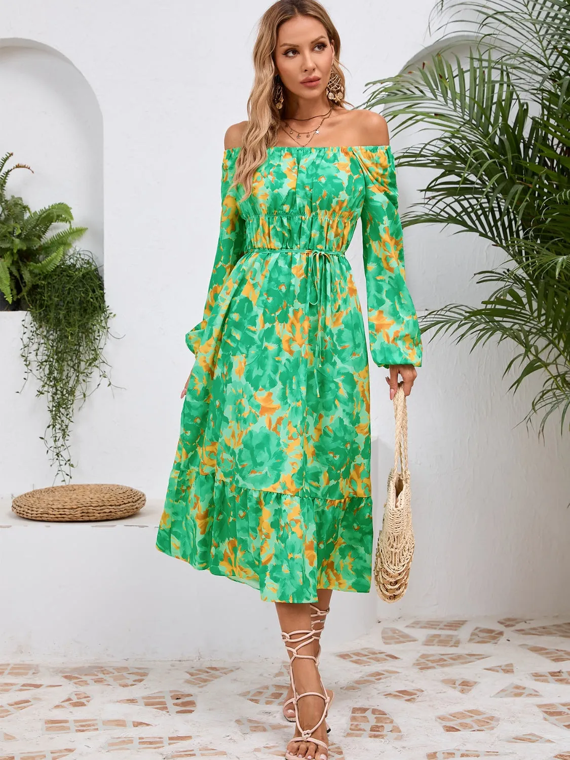 🌼 Printed Long Sleeve Midi Dress 🌼