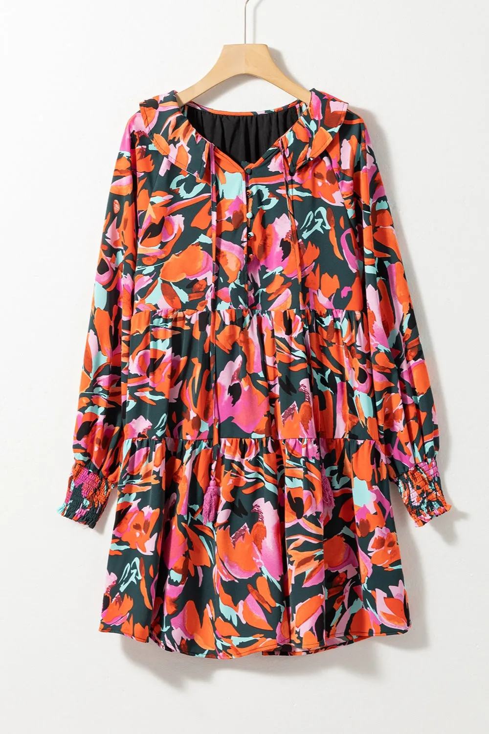 🌺 Printed Tie Neck Lantern Sleeve Mini Dress 🌺