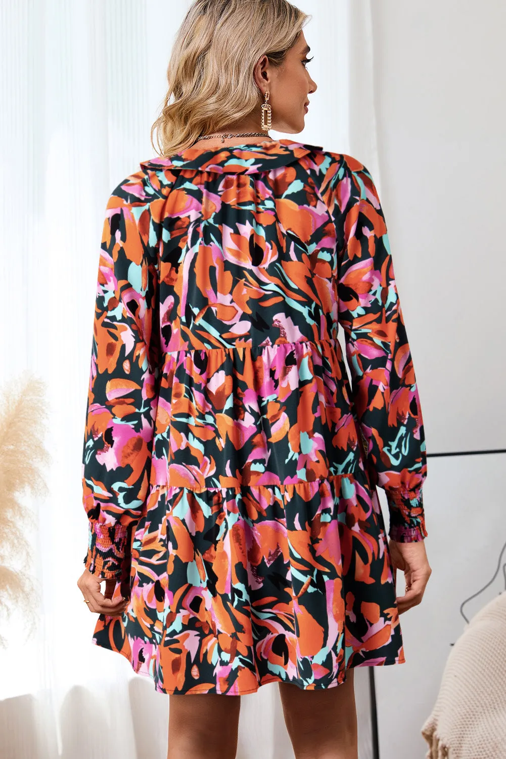 🌺 Printed Tie Neck Lantern Sleeve Mini Dress 🌺