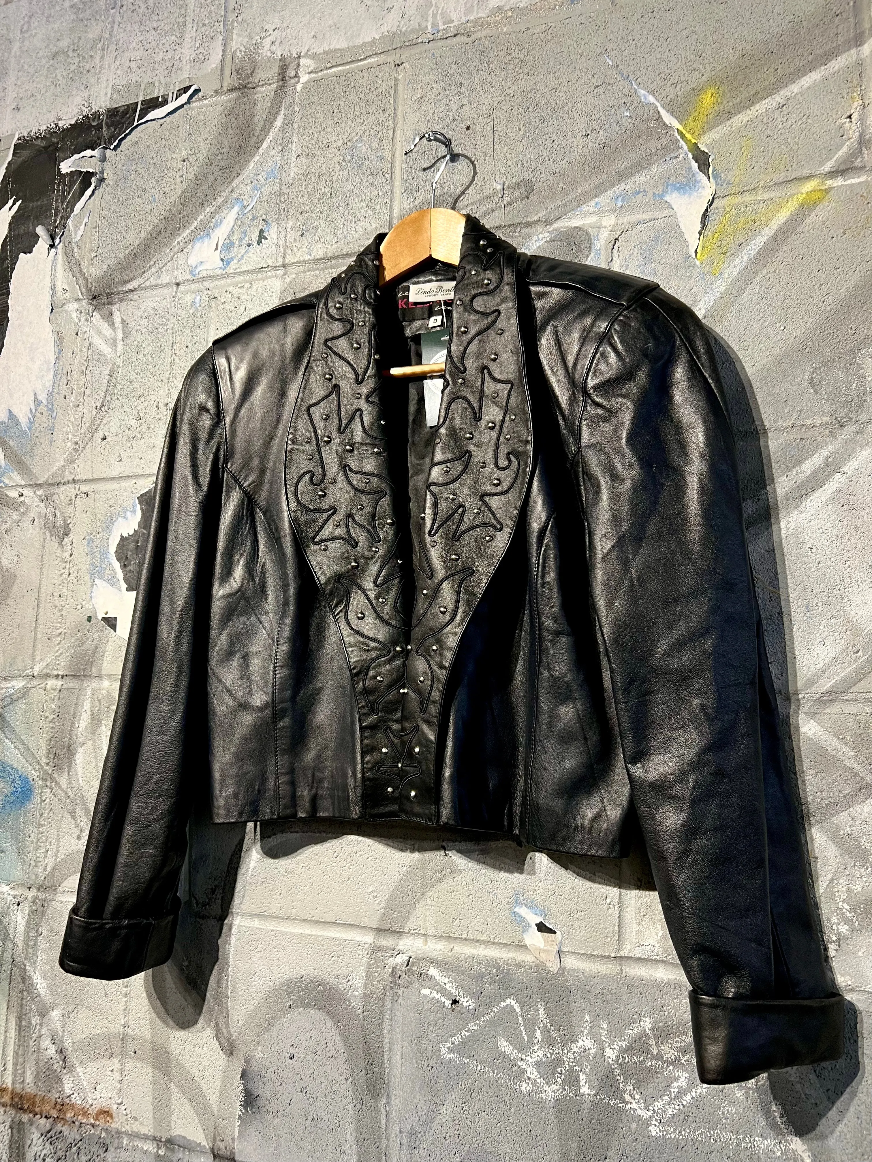 1980s Cropped Leather Studded Jacket