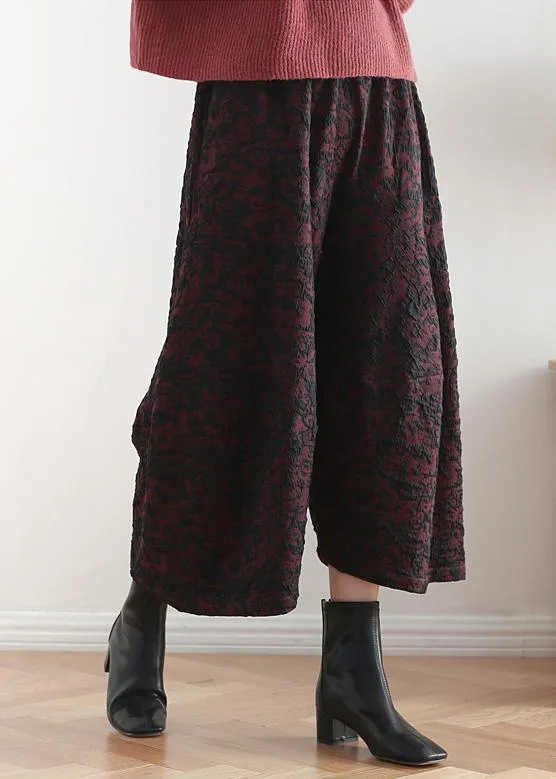 2019 autumn and winter literary wide leg pants large size jacquard retro nine points red pants