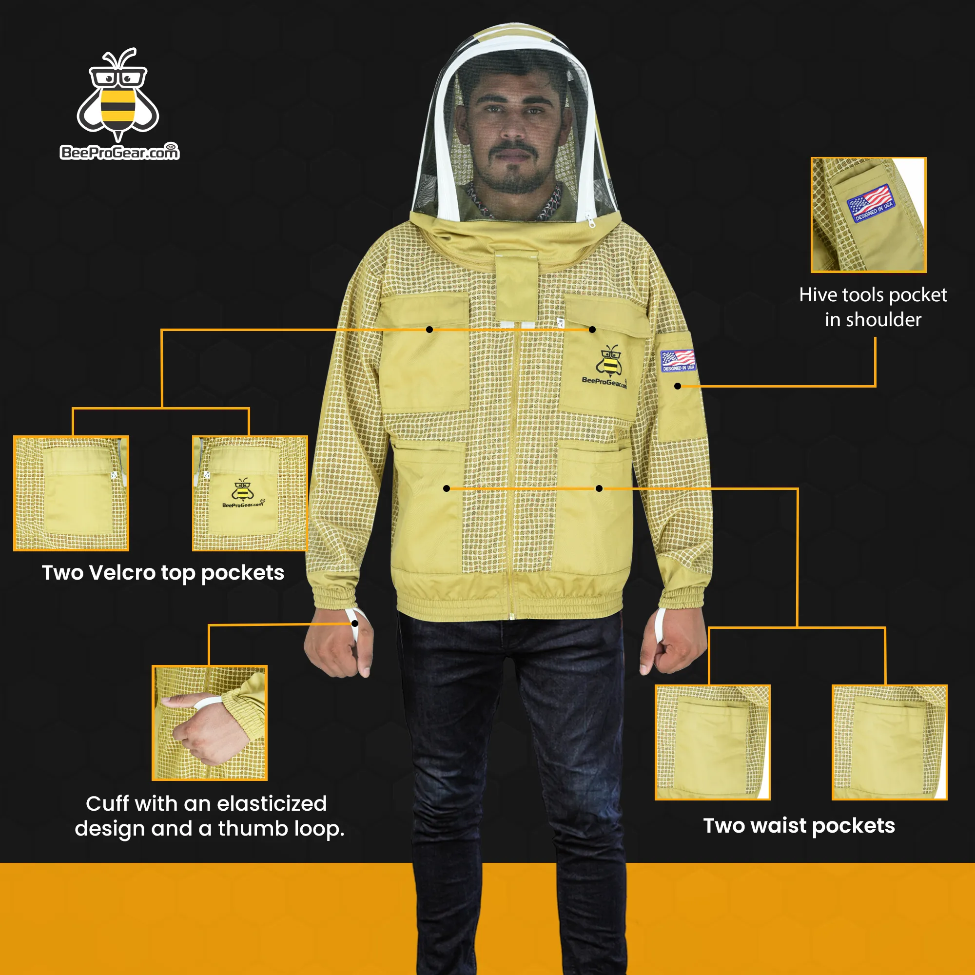 3-Layer Ultra Ventilated Beekeeping Jacket with Fencing Veil | Ultimate Sting-Proof Protection for Men & Women | Khaki