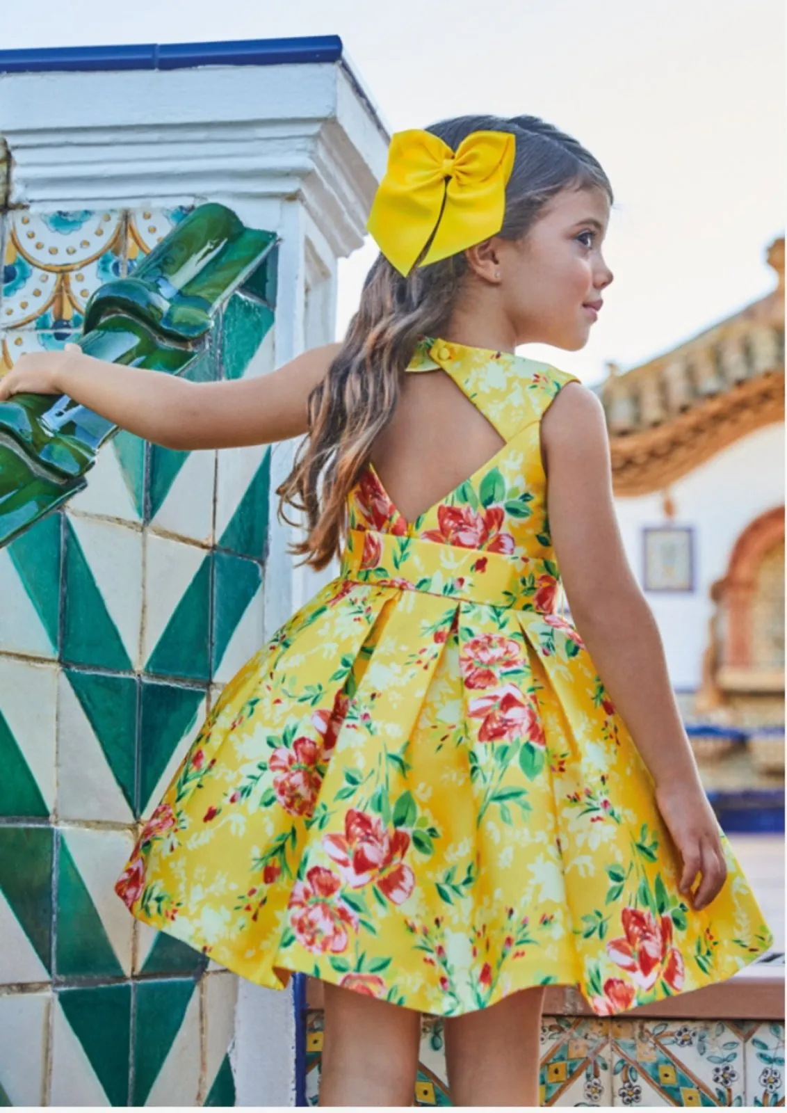 Abel & Lula Girls Youth Yellow Floral Mikado Dress