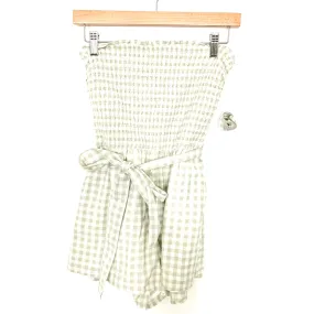 Abercrombie & Fitch Green And White Check Smocked Bodice Romper (NWT)- Size S