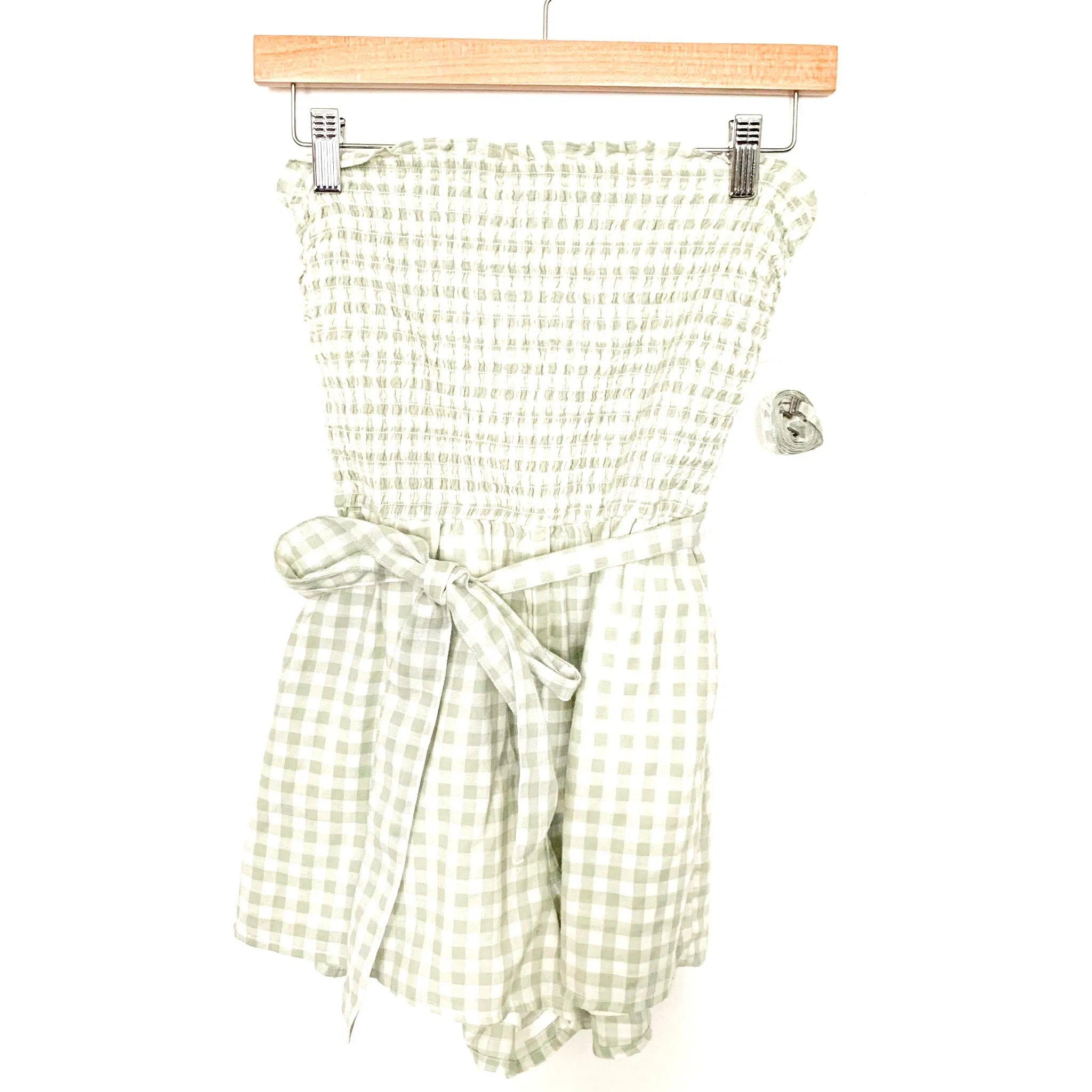 Abercrombie & Fitch Green And White Check Smocked Bodice Romper (NWT)- Size S