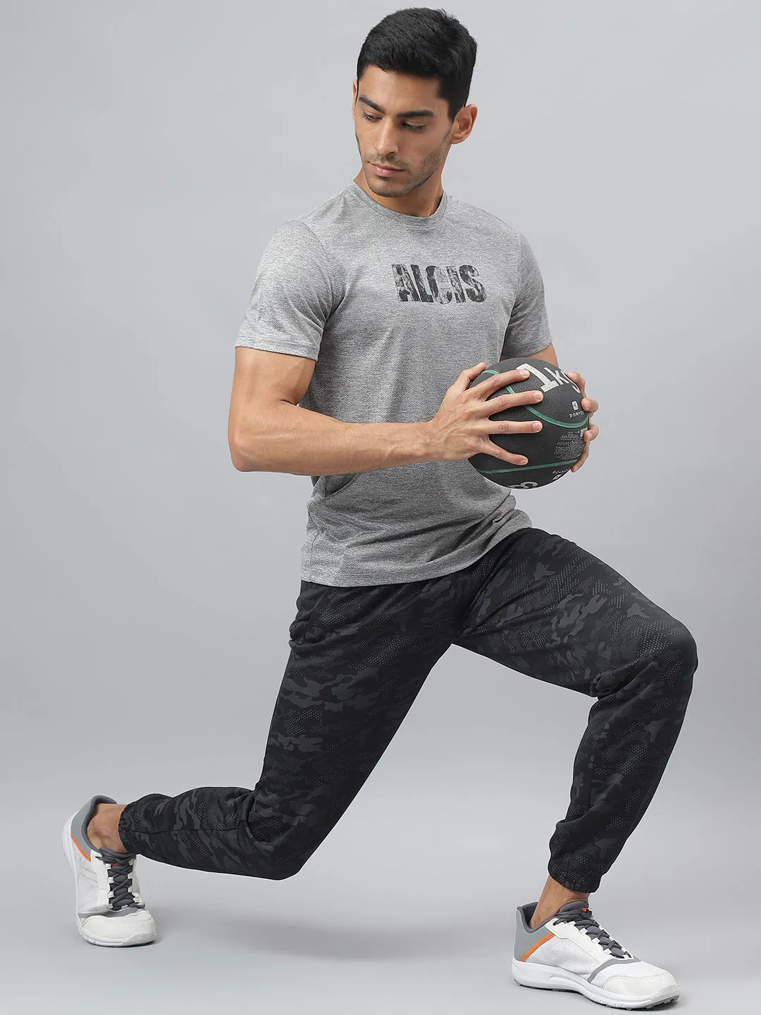 Alcis Men Grey Cationic Anti-Static Slim-Fit Round Neck Training T-Shirt