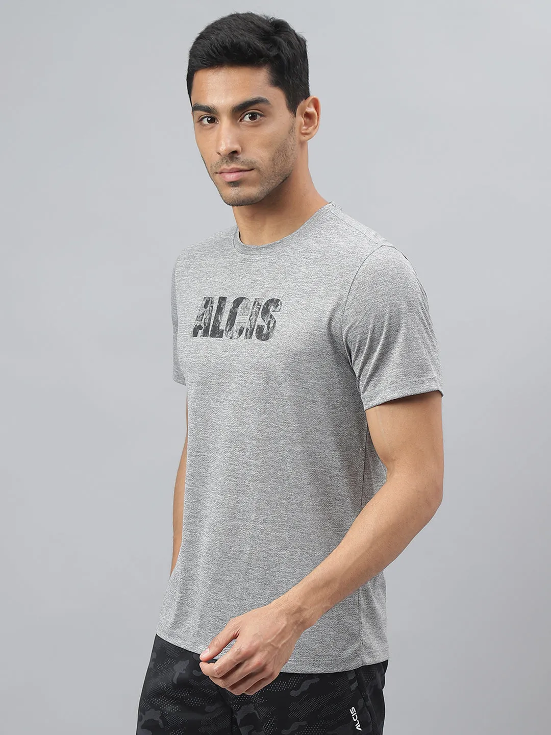 Alcis Men Grey Cationic Anti-Static Slim-Fit Round Neck Training T-Shirt