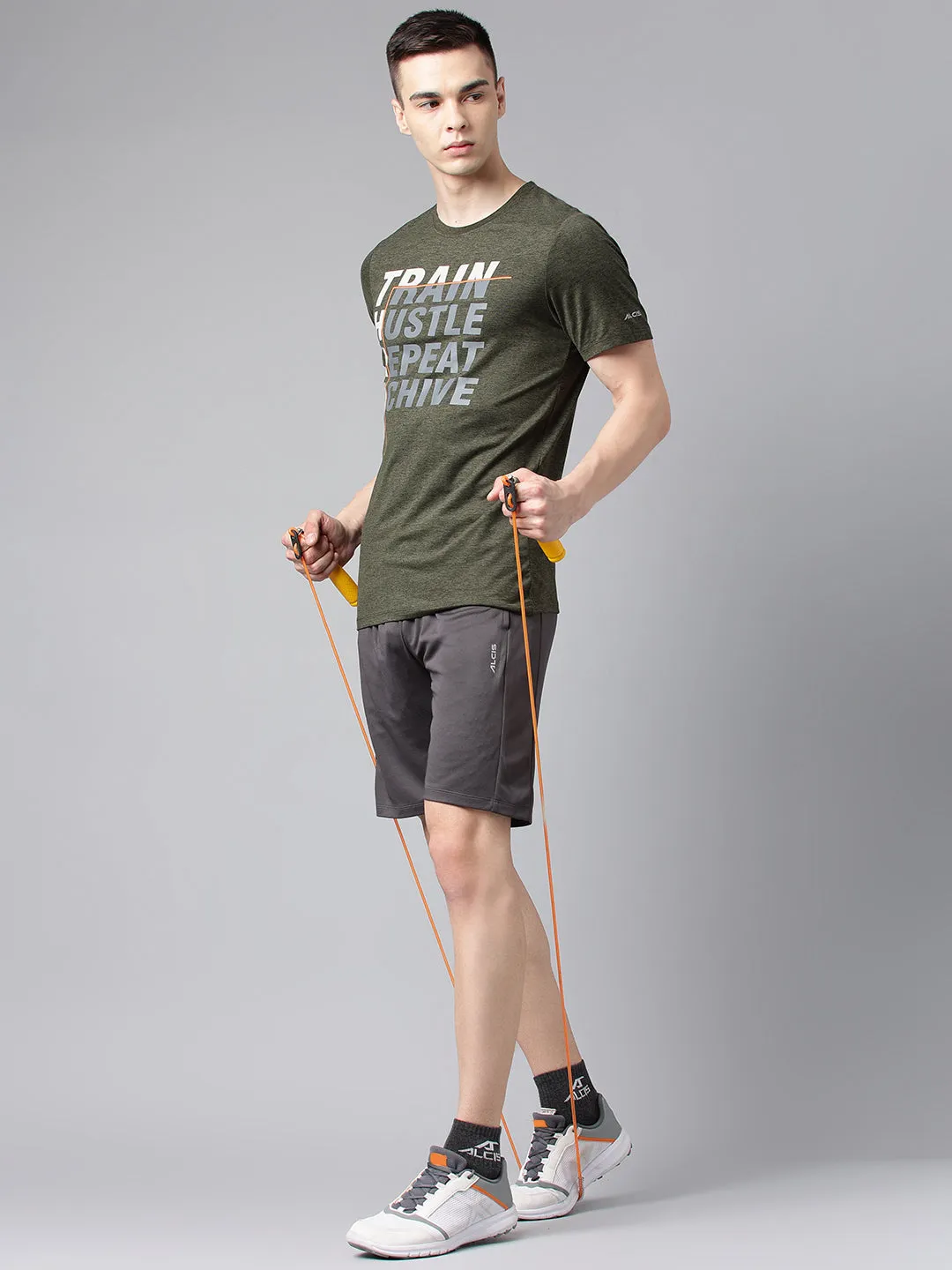 Alcis Men's Olive & Black Anti-Static Drytech  Slim-Fit Training Tee