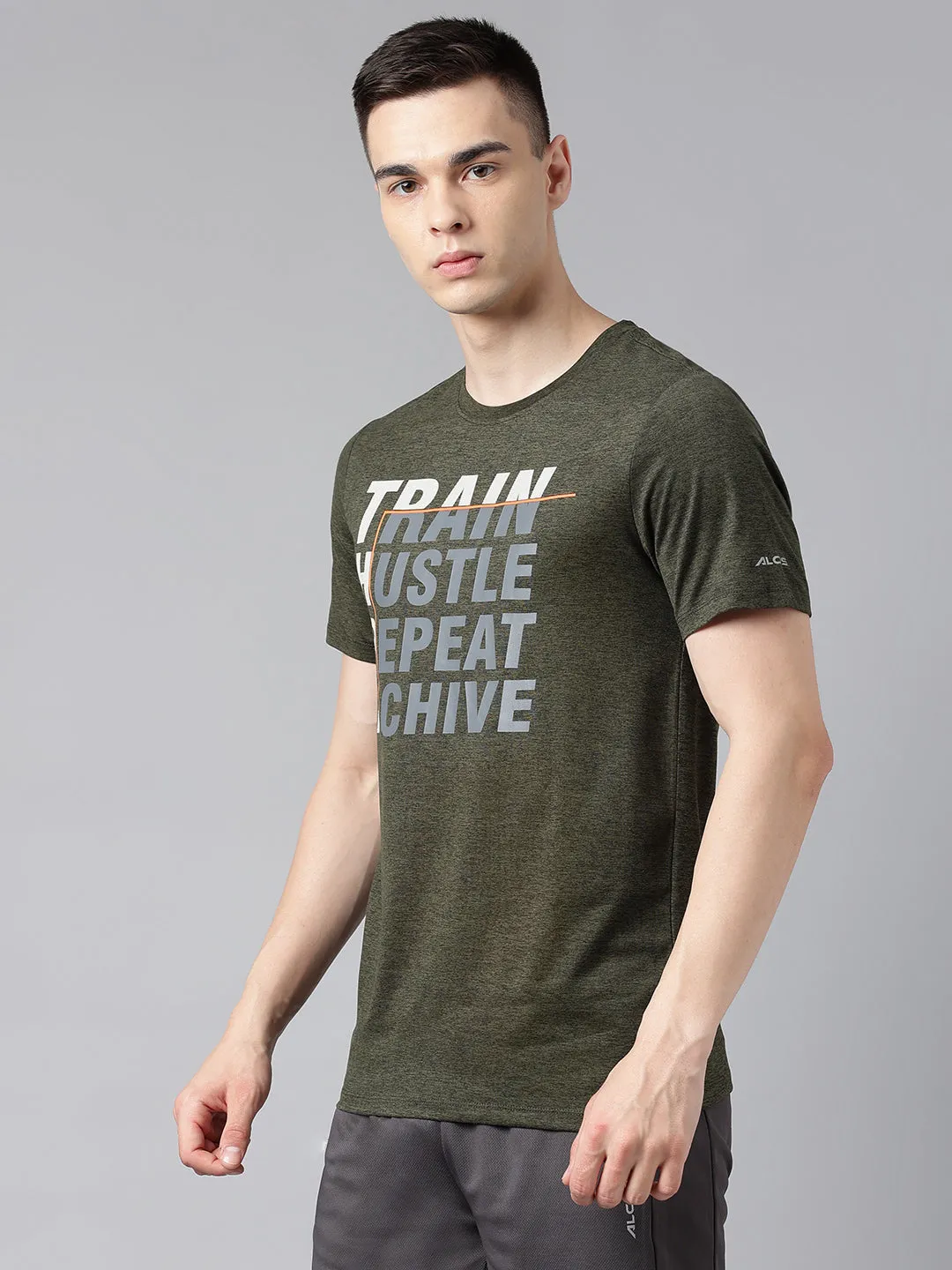 Alcis Men's Olive & Black Anti-Static Drytech  Slim-Fit Training Tee