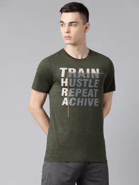 Alcis Men's Olive & Black Anti-Static Drytech  Slim-Fit Training Tee