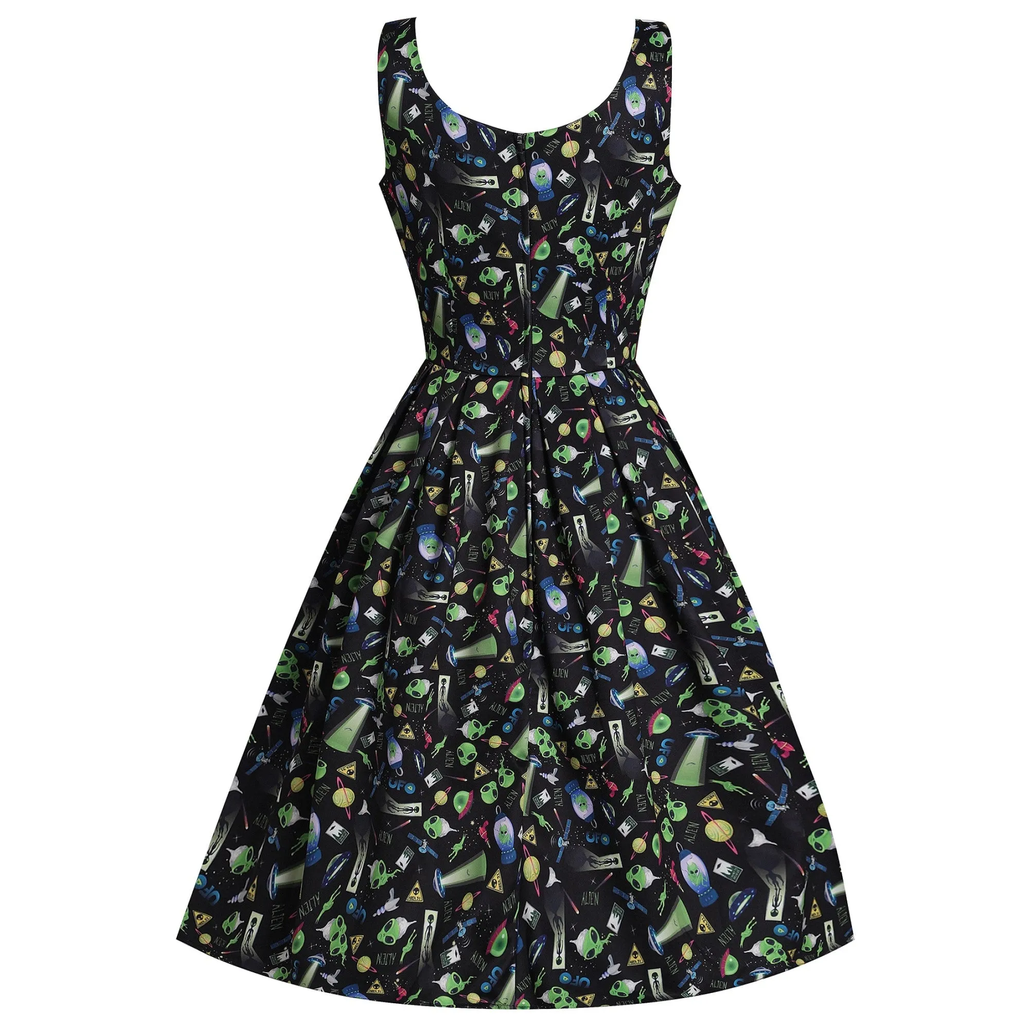 Amanda Swing Dress in Black with UFO Print