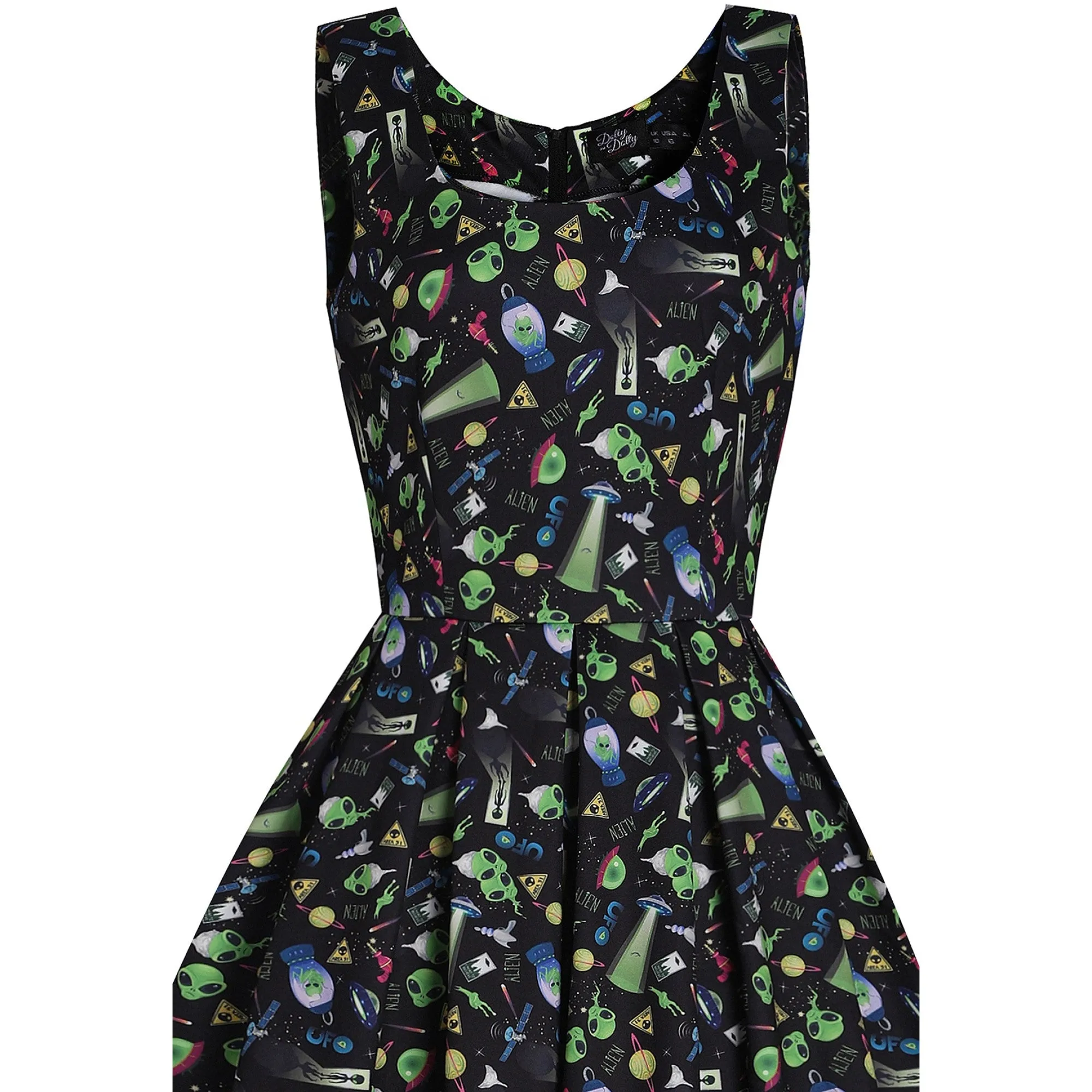 Amanda Swing Dress in Black with UFO Print