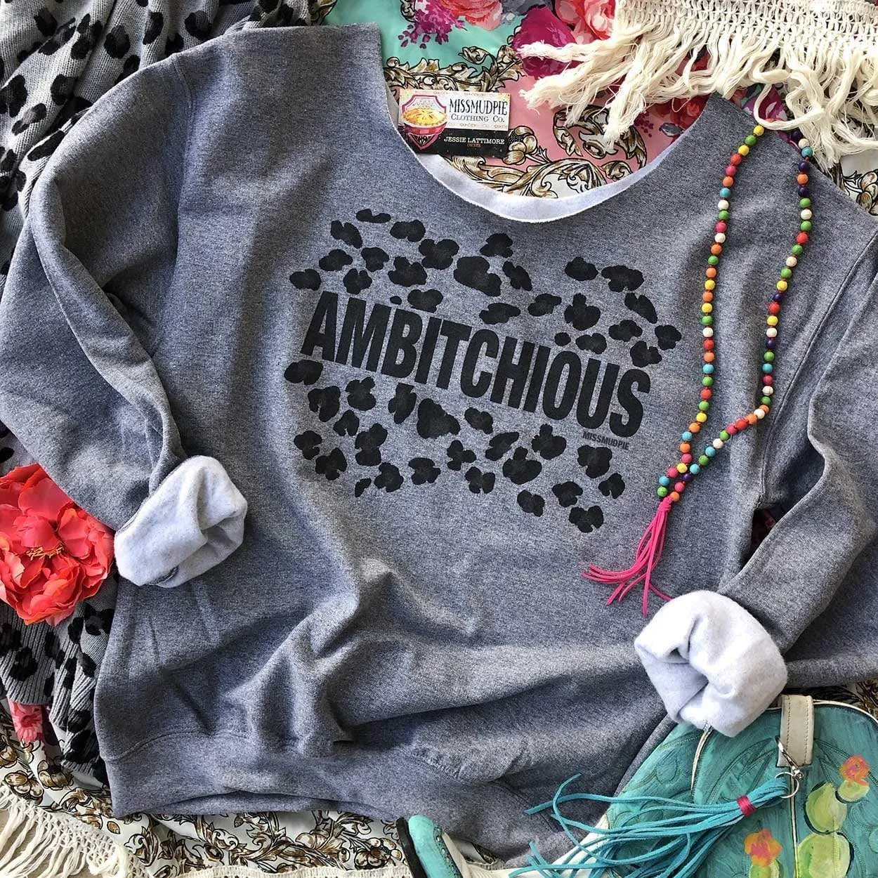 AMBITCHIOUS - Cut Neck, Light Gray Sweatshirt