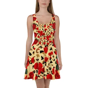 Animal Print Red Roses Skater Dress