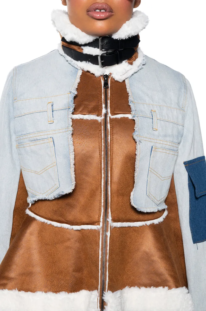 AVIATOR SHEARLING TRENCH DENIM JACKET