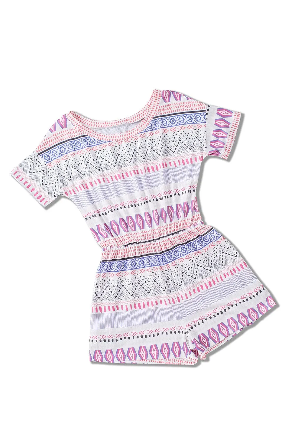 Aztec Patterned Short Sleeve Romper with Vibrant Colors