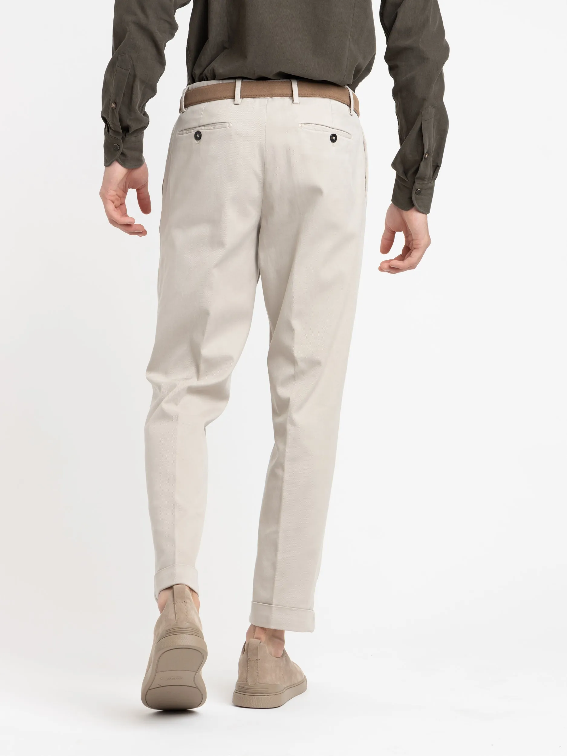 Beige Twill Cotton Blend Chinos