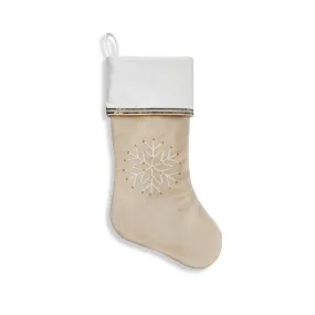 Beige Velvet Stocking with Beaded Snowflake Embroidery