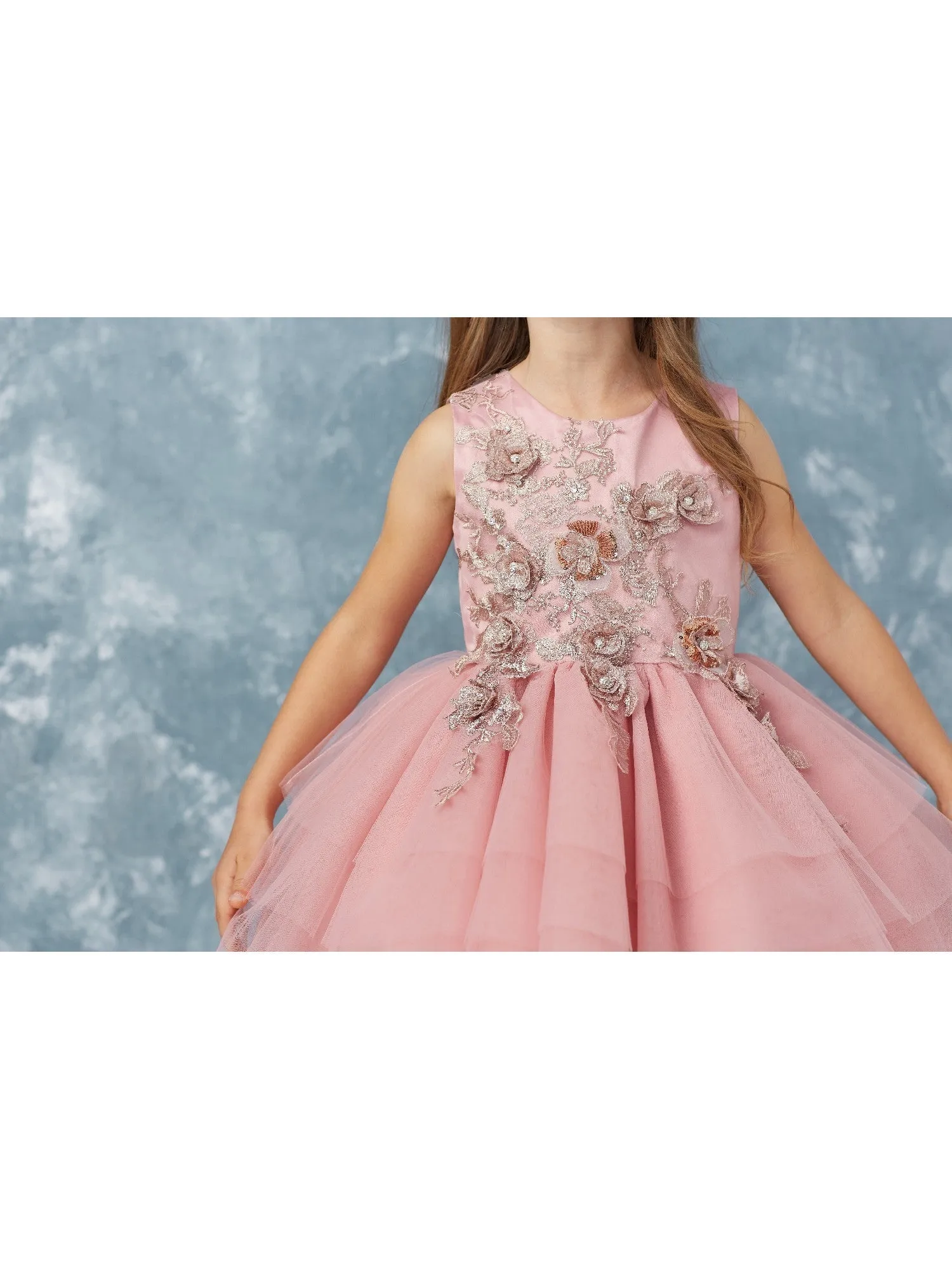 Big Girls Dusty Rose Lace Layered Tulle Pageant Easter Dress 8-14