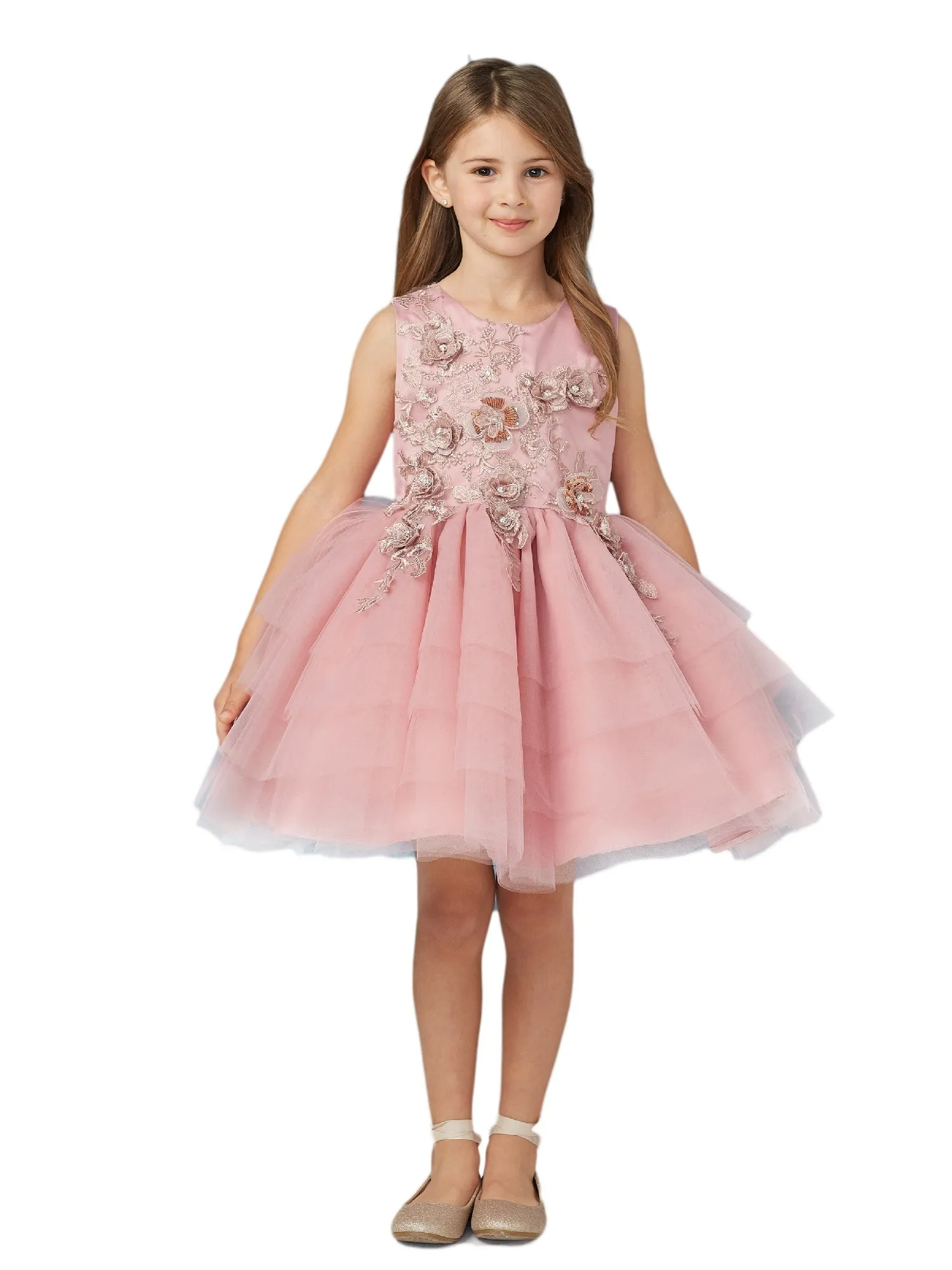 Big Girls Dusty Rose Lace Layered Tulle Pageant Easter Dress 8-14