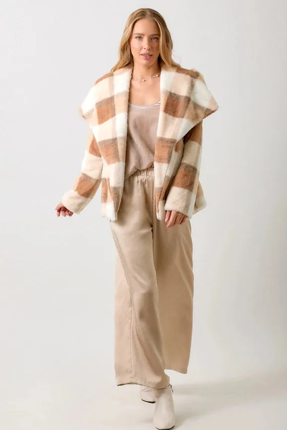 Big Lapel Collar Fur Jacket Rust/Ivory