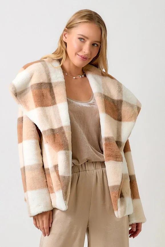 Big Lapel Collar Fur Jacket Rust/Ivory