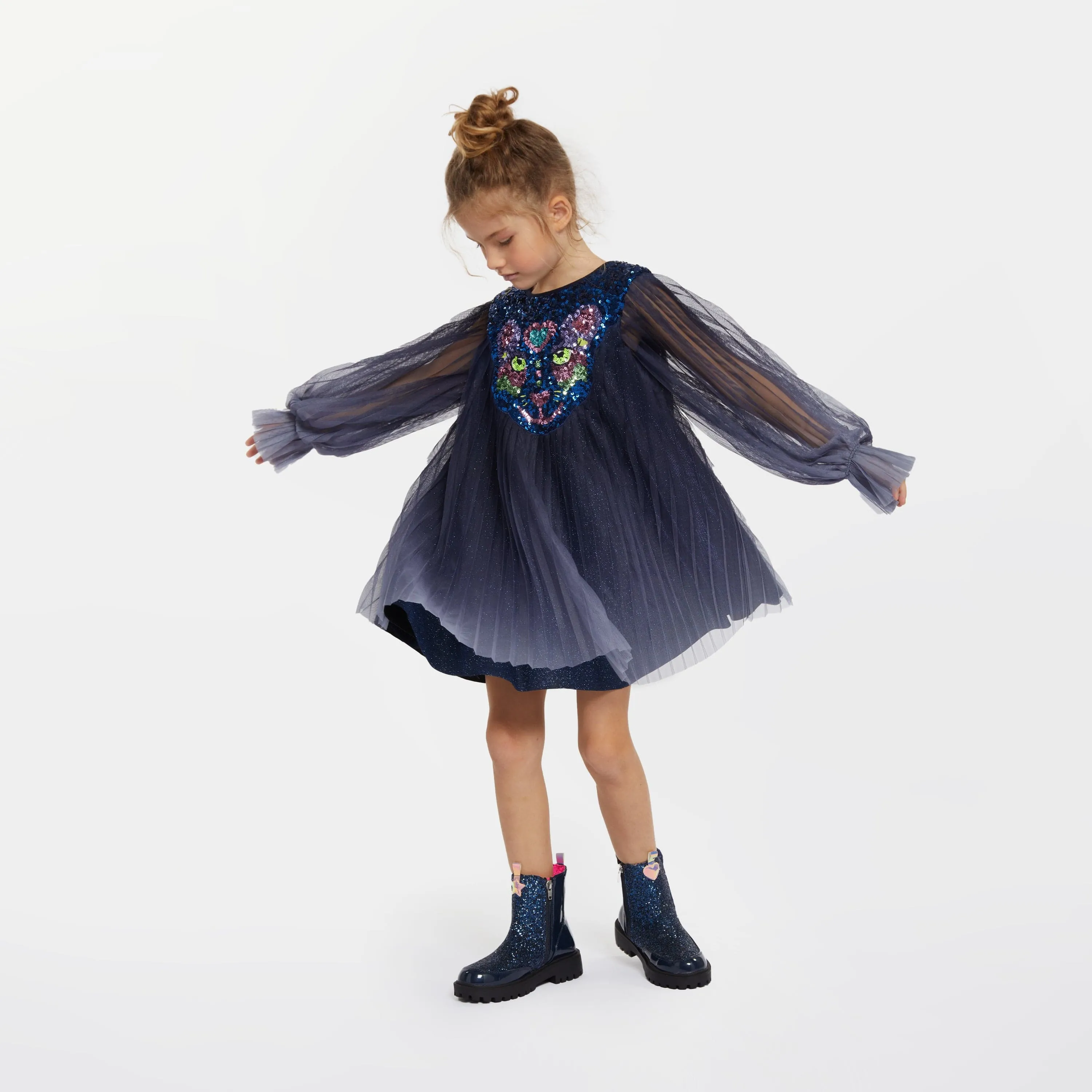 Billieblush Girls Sequin And Tulle Dress in Navy