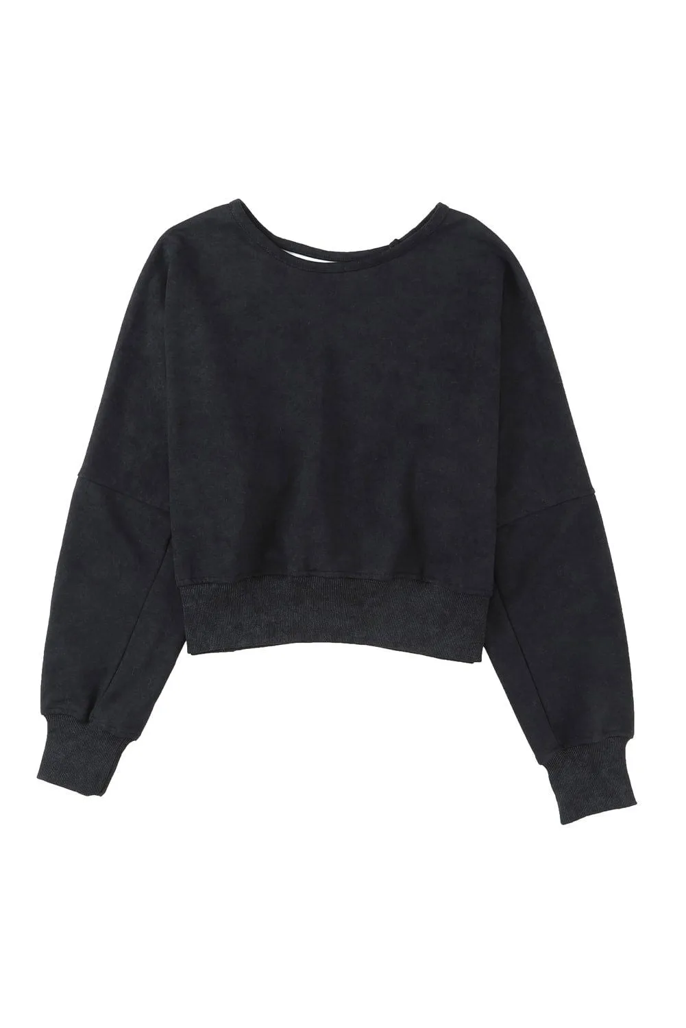 Black Casual One Strap V shape Open Back Sweatshirt