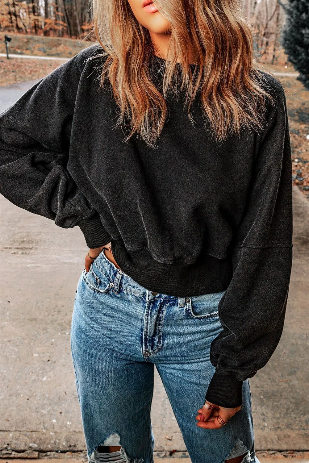 Black Casual One Strap V shape Open Back Sweatshirt