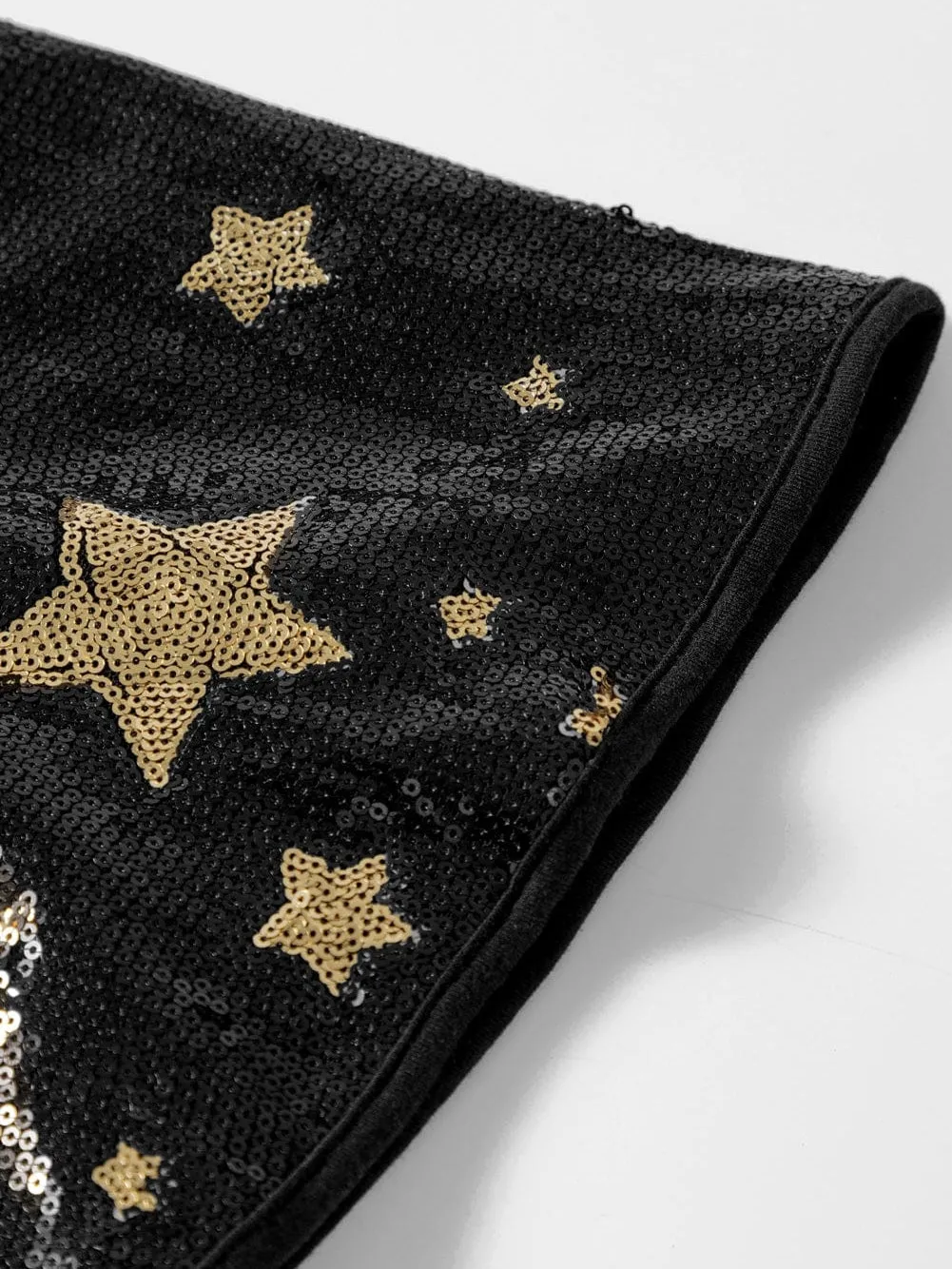 Black Ribbed Knit Top with Star Sequin Detail