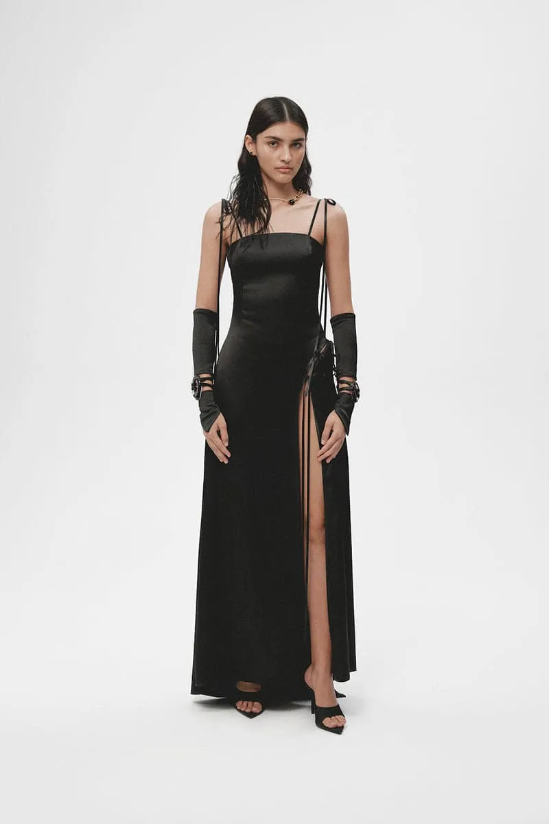 BLACK SATIN LONG DRESS