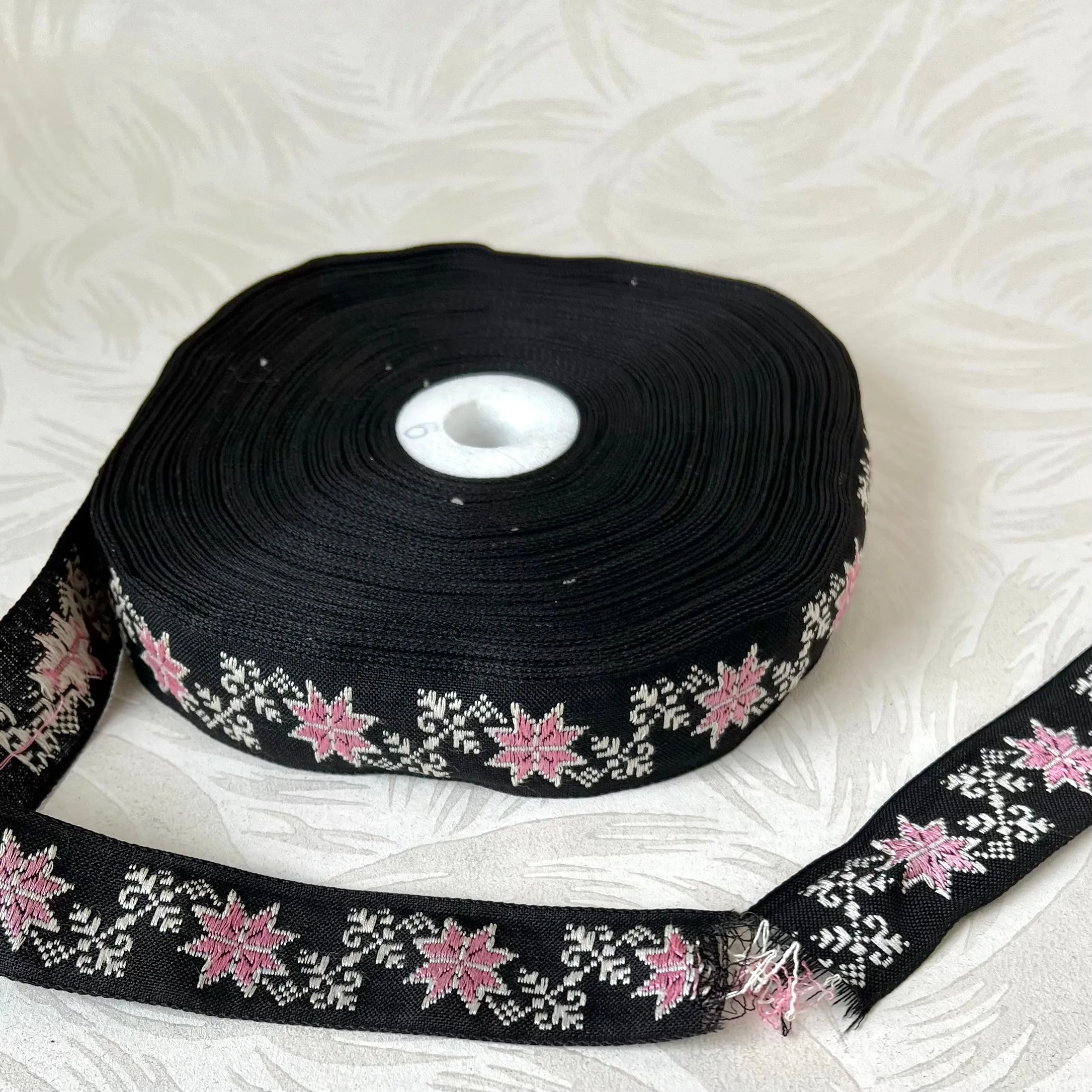 Black Snowflake Jacquard Ribbon - Brittle