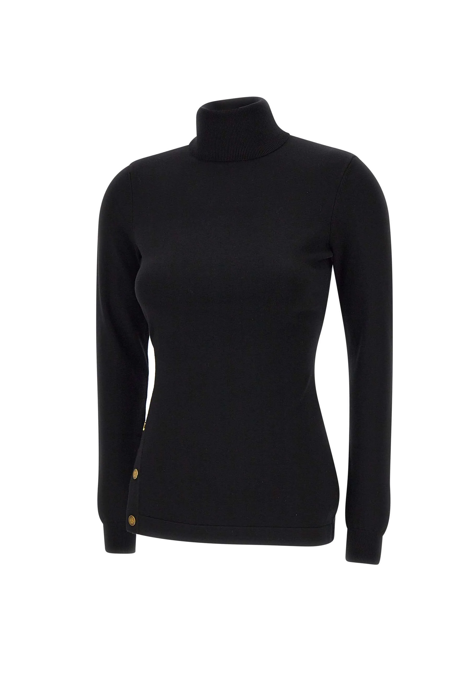 Black Viscose Turtleneck with Buttons