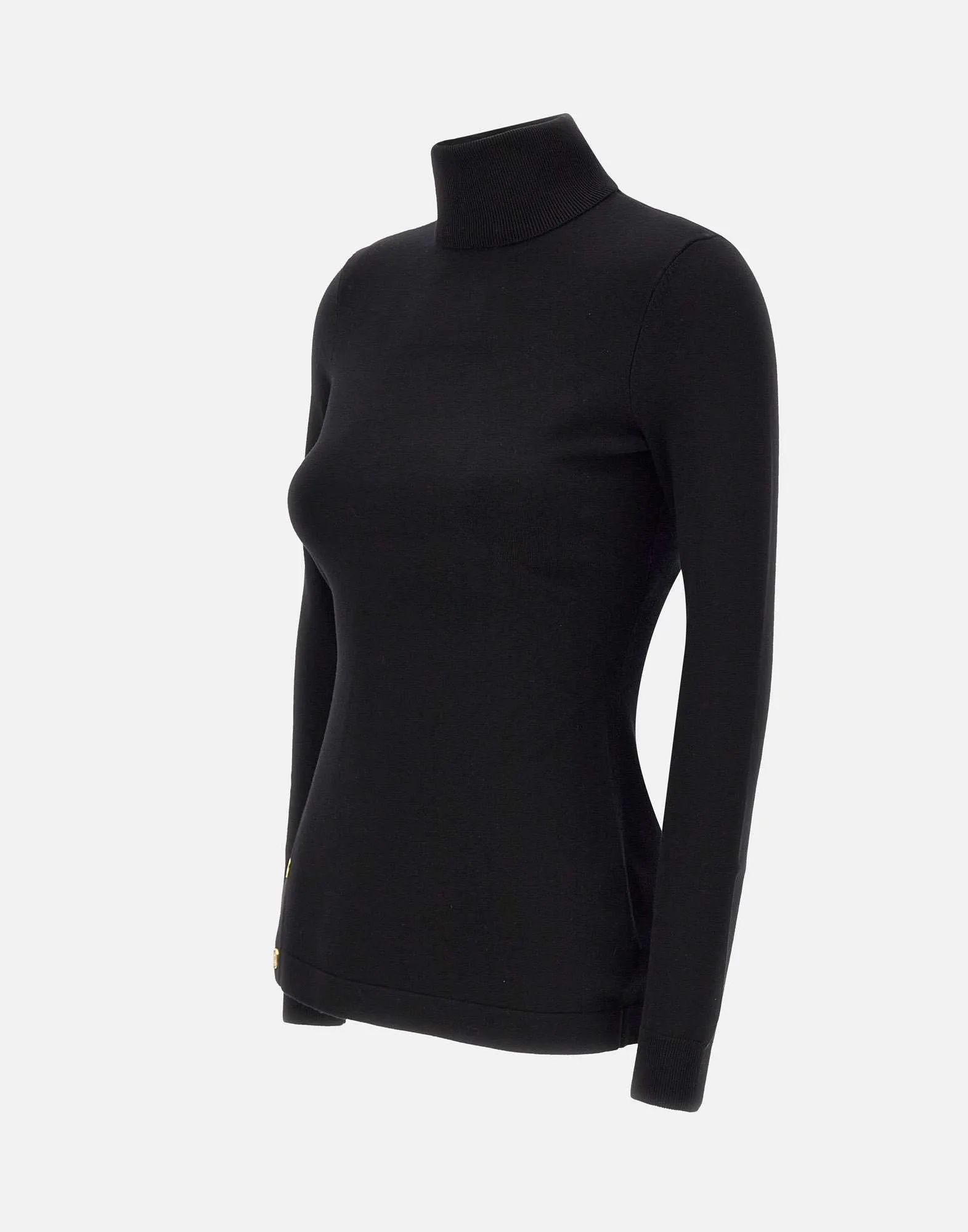 Black Viscose Turtleneck with Buttons