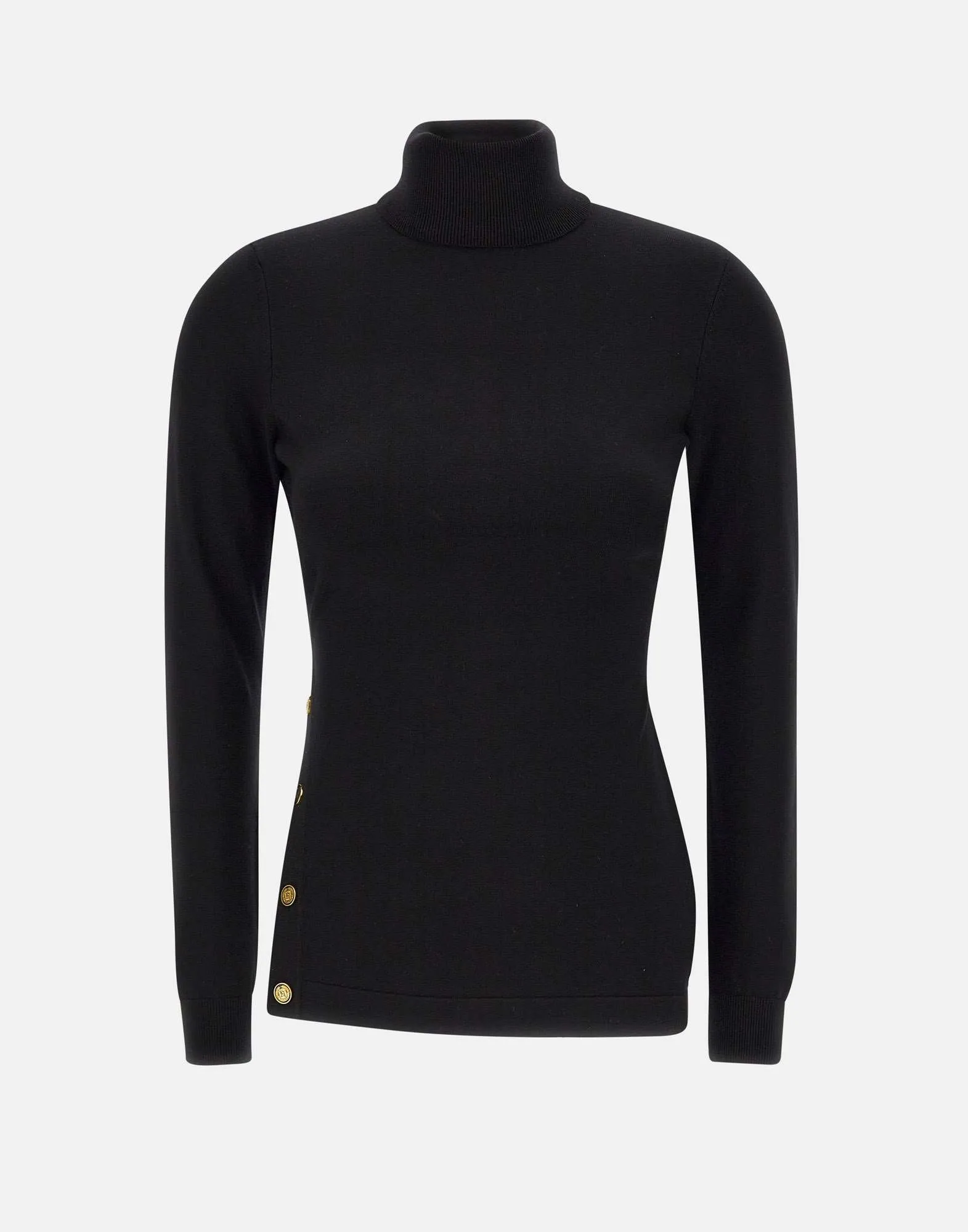 Black Viscose Turtleneck with Buttons