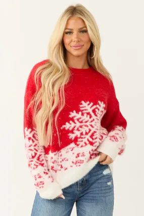 Bright Lipstick and Ivory Textured Snowflake Sweater