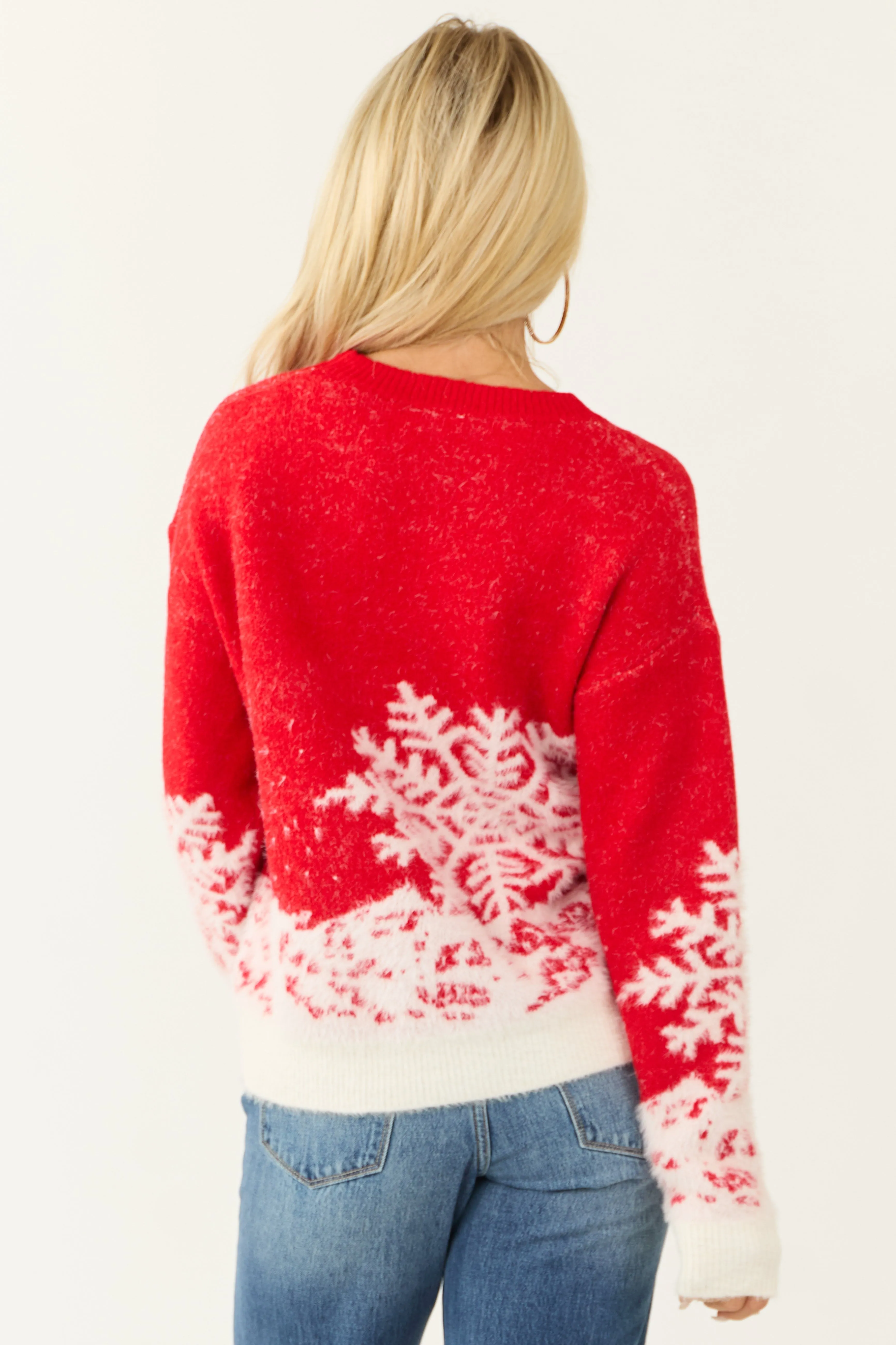 Bright Lipstick and Ivory Textured Snowflake Sweater