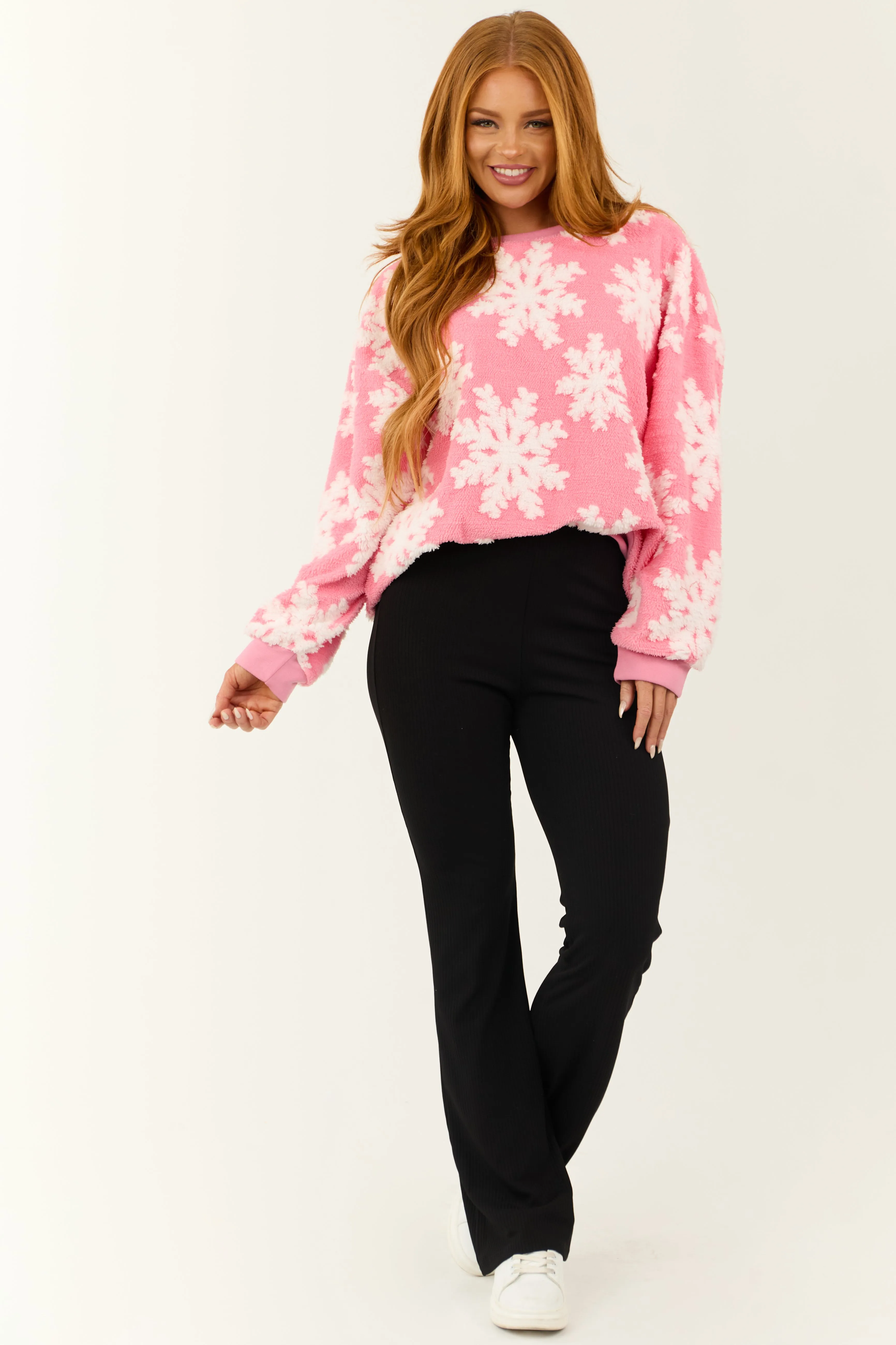 Bright Punch Soft Sherpa Snowflake Pullover Top