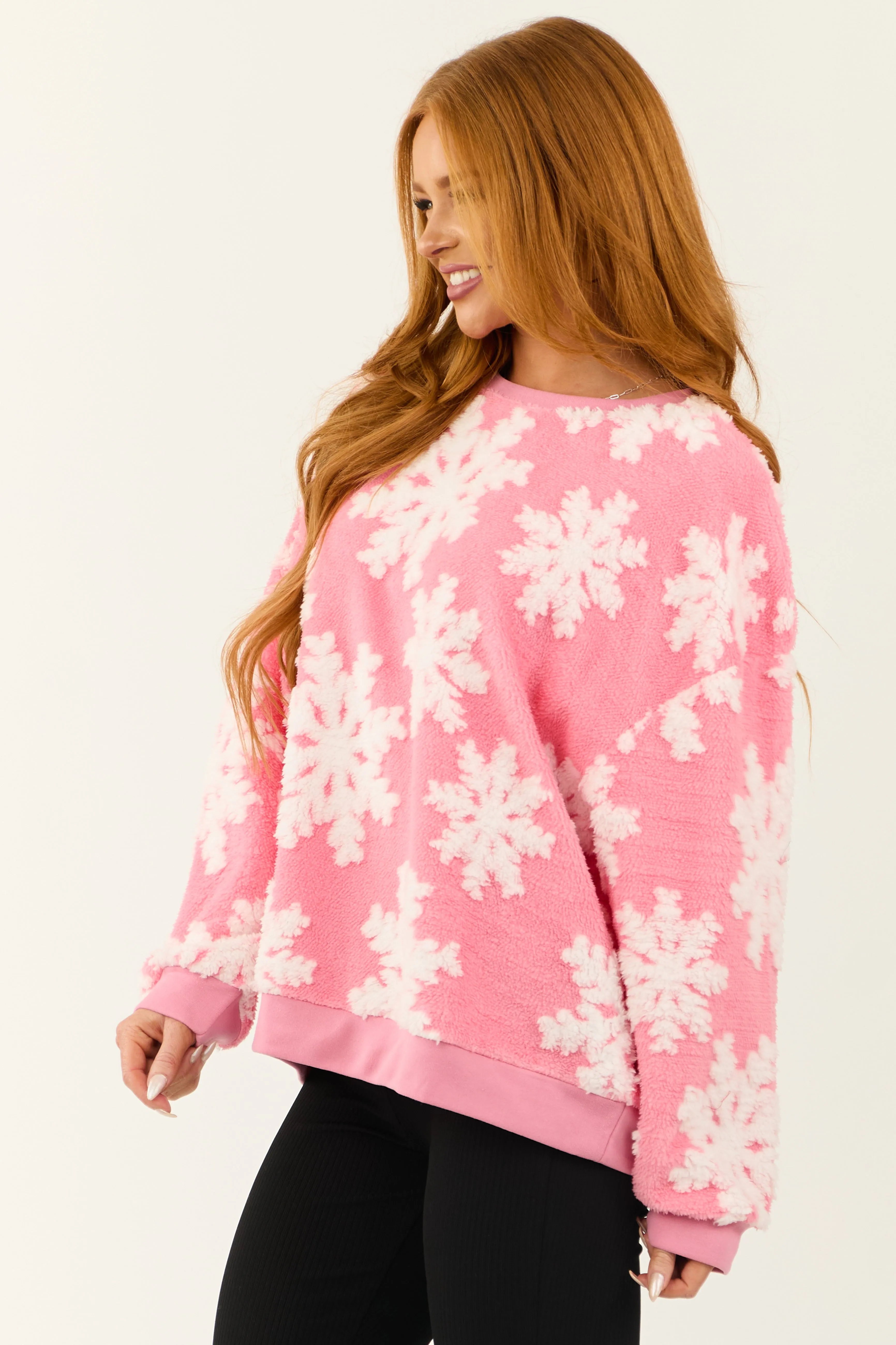 Bright Punch Soft Sherpa Snowflake Pullover Top