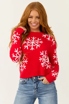 Bright Scarlet Long Sleeve Snowflake Sweater