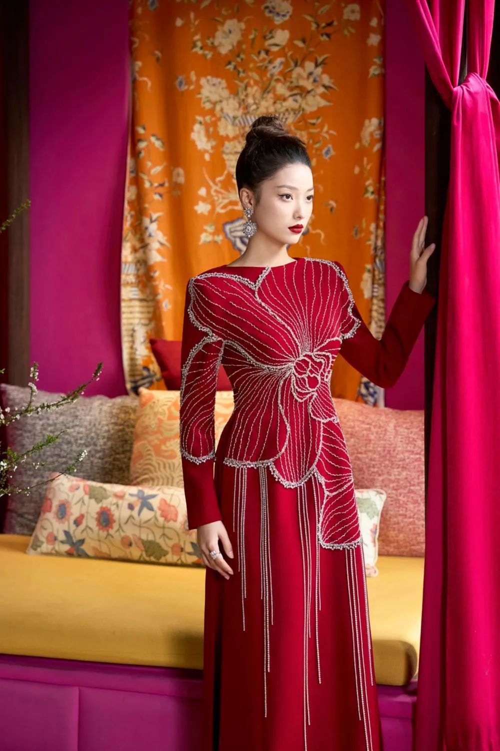 Brillia Sheath Stone Velvet Satin Floor Length Ao Dai