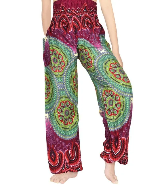 Burgundy GEOMETRIC Women Boho Pants Hippie Pants Yoga Pants