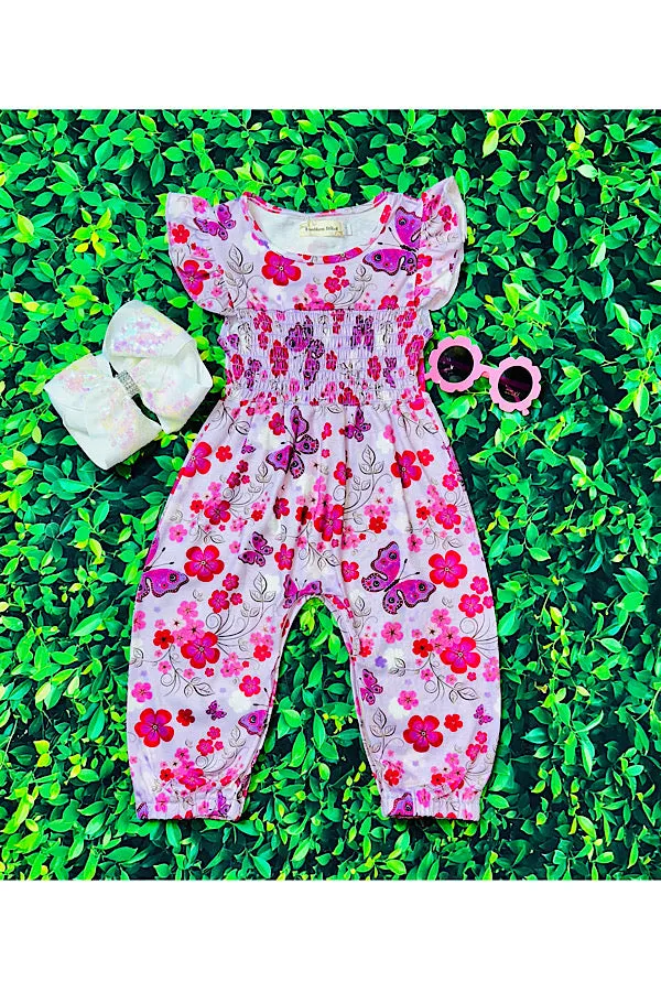 Butterflies & flowers smocked baby jumpsuit/romper XCH0999-21H