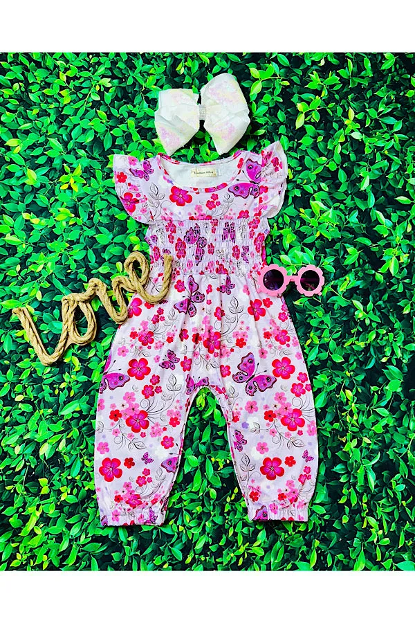 Butterflies & flowers smocked baby jumpsuit/romper XCH0999-21H