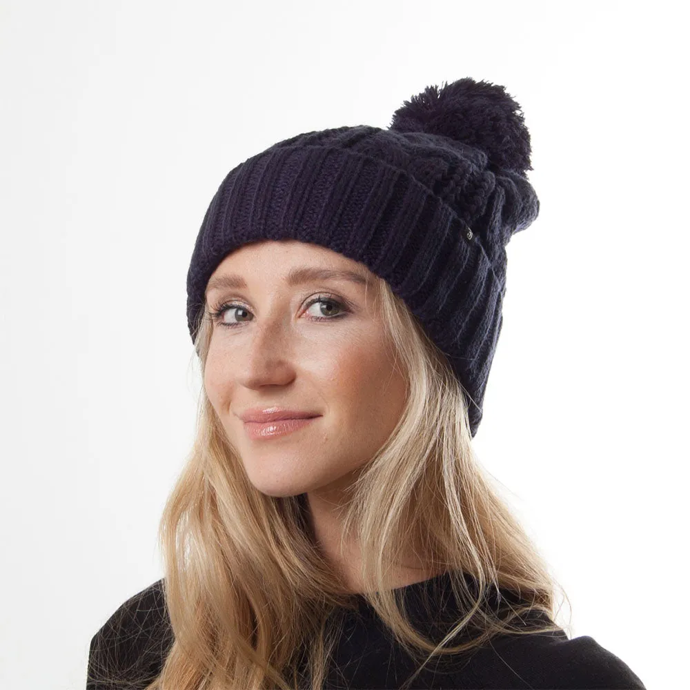 Cable Knit Bobble Hat - Navy Wholesale Pack