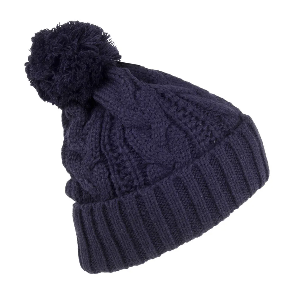 Cable Knit Bobble Hat - Navy Wholesale Pack