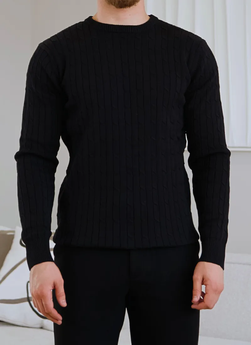 Cable Knit Wool-Cashmere Sweater - Black