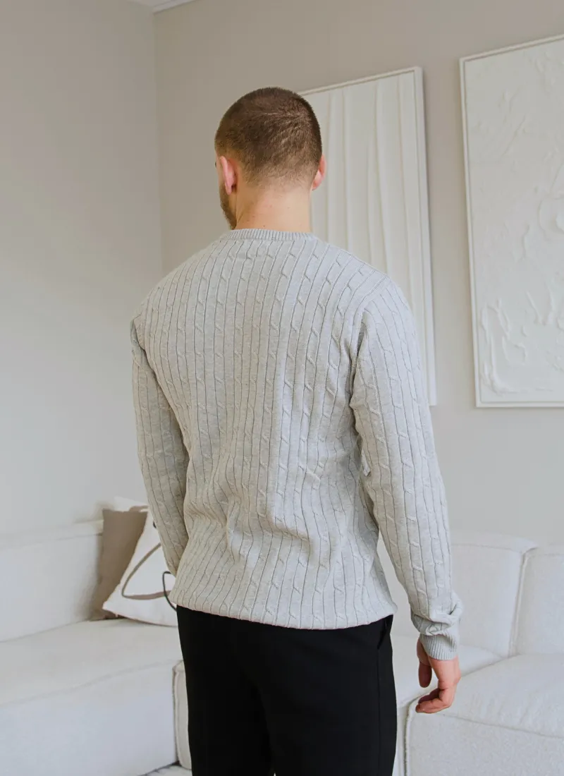 Cable Knit Wool-Cashmere Sweater - Grey